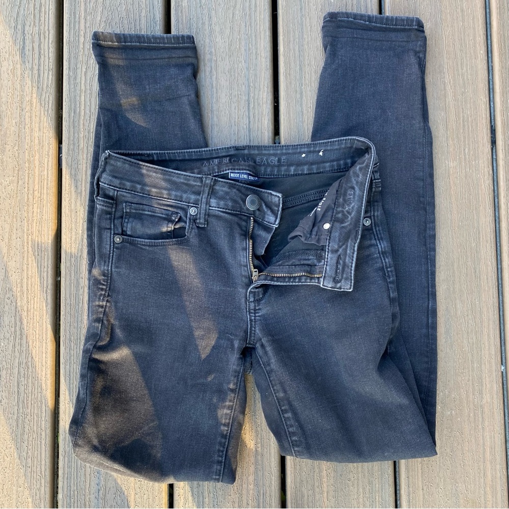 EUC AE American eagle 6 long black skinny jeans tall jean